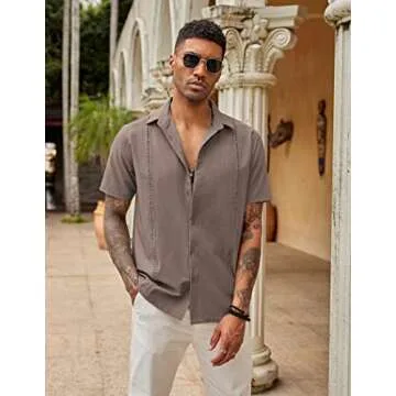 COOFANDY Men's Short Sleeve Cuban Shirt - Cool Summer Wear in Brown
