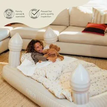 FUNBOY Kids Striped Castle Sleepover Travel Bed & Air Mattress. Perfect for Sleepovers. Includes Carrying Storage Bag, Twin