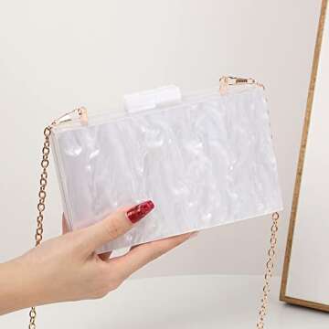 Acrylic Clutch Purses for women Perspex Bag Box Clutch Evening Crossbody Handbags (WHITE) Small
