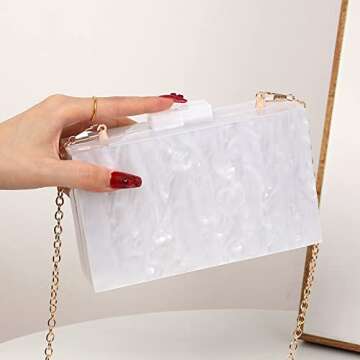 Acrylic Clutch Purses for women Perspex Bag Box Clutch Evening Crossbody Handbags (WHITE) Small