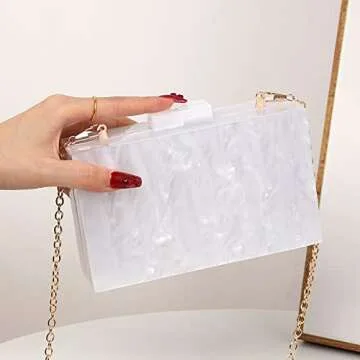 Acrylic Clutch Purses for women Perspex Bag Box Clutch Evening Crossbody Handbags (WHITE) Small