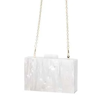Acrylic Clutch Purses for women Perspex Bag Box Clutch Evening Crossbody Handbags (WHITE) Small