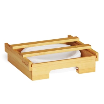 SpaceAid Bamboo 10-inch Plate Dispenser - Elegant Under Cabinet Organizer