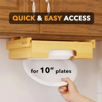 SpaceAid Bamboo 10-inch Plate Dispenser Under Cabinet Organizer