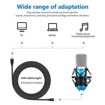 Neewer USB Microphone for Windows and Mac with Suspension Scissor Arm Stand, Shock Mount, Pop Filter, USB Cable and Table Mounting Clamp Kit for Broadcasting and Sound Recording (Blue and Silver)