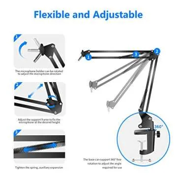 Neewer USB Microphone for Windows and Mac with Suspension Scissor Arm Stand, Shock Mount, Pop Filter, USB Cable and Table Mounting Clamp Kit for Broadcasting and Sound Recording (Blue and Silver)