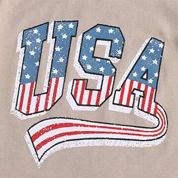 BOUTIKOME Toddler Baby 4th of July Outfit Boy Girl Oversized Romper USA Shirts Shorts Set American Flag Matching Clothes(Khaki,4-5T)