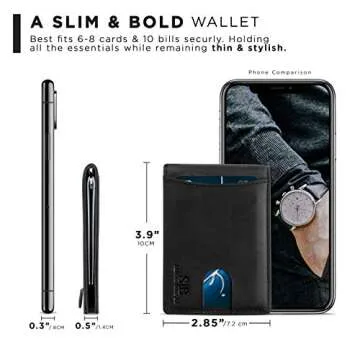 SERMAN BRANDS RFID Slim Wallet with Money Clip  - Charcoal Black