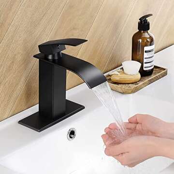 Qomolangma Black Waterfall Spout Bathroom Faucet, Single Handle Vanity Sink, Rv Lavatory Vessel Fauc...