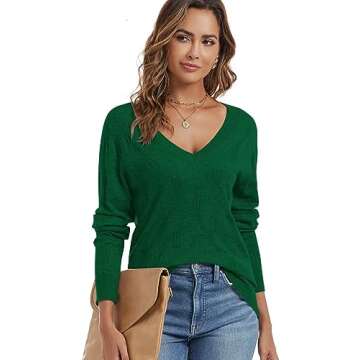 FEKOAFE Women's V Neck Sweater for Autumn Style