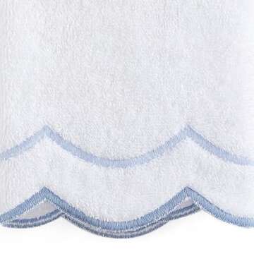 Peri Home 100% Cotton Hand Towel for Bathroom, Embroidered, Soft & Absorbent, 500 GSM, 1 Piece, 16" x 27", White with Blue Scallop