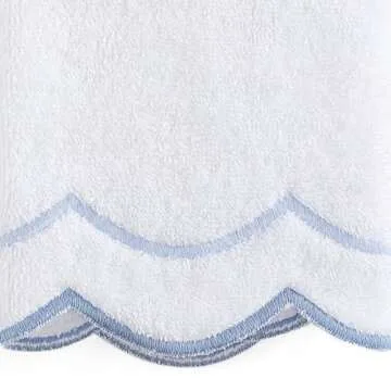 Peri Home 100% Cotton Hand Towel for Bathroom, Embroidered, Soft & Absorbent, 500 GSM, 1 Piece, 16" x 27", White with Blue Scallop