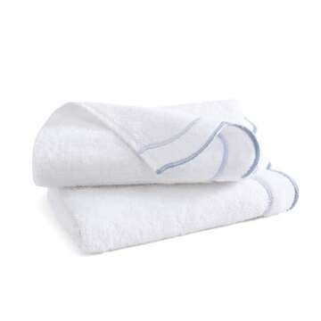 Peri Home 100% Cotton Hand Towel for Bathroom, Embroidered, Soft & Absorbent, 500 GSM, 1 Piece, 16" x 27", White with Blue Scallop