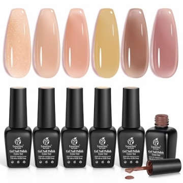 Beetles Jelly Gel Nail Polish Set,Spring Summer 6 Colors Nude Pink Brown Neutral Translucent Gel Pol...