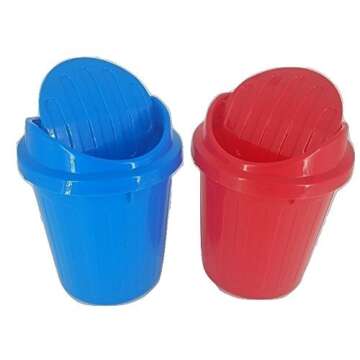 Desktop Mini Trash Can Rubbish Bin with Swing Lid Set of 2 (Red Blue)