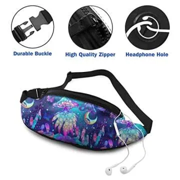 Magic Mushrooms Psychedelic Casual Fanny Waist Pack For Men Women Adjustable Belt Waist Bag For Traveling Hiking Cycling Running Festival Rave