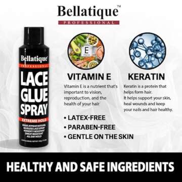 BELLATIQUE Lace Glue Spray (6.76 oz) - Extreme Hold. Edges Appear Natural, Humidity Resistant, Sweat...