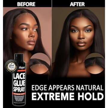 BELLATIQUE Lace Glue Spray (6.76 oz) - Extreme Hold. Edges Appear Natural, Humidity Resistant, Sweat Resistant, All Day Hold, Quick Drying, Flake Free, Easily Removed, Quick & Easy.