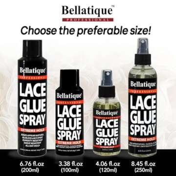 BELLATIQUE Lace Glue Spray (6.76 oz) - Extreme Hold. Edges Appear Natural, Humidity Resistant, Sweat Resistant, All Day Hold, Quick Drying, Flake Free, Easily Removed, Quick & Easy.