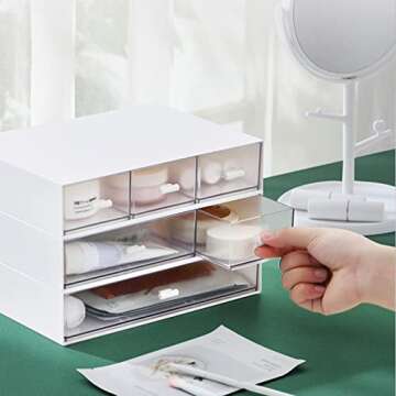 kulusion Desk Organizer-3 Tier Stackable Storage Drawers with 6 Compartments White Stackable Great for Makeup, Bathroom Organization Accessories Etc (White)