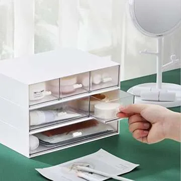 kulusion Desk Organizer-3 Tier Stackable Storage Drawers with 6 Compartments White Stackable Great for Makeup, Bathroom Organization Accessories Etc (White)