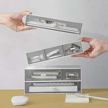 kulusion Desk Organizer-3 Tier Stackable Storage Drawers with 6 Compartments White Stackable Great for Makeup, Bathroom Organization Accessories Etc (White)