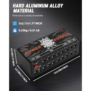STRICH SPS X-Hub Guitar Pedal Power Supply for 9V/12V/18V, 100mA - 300mA Effects Pedals, 16 Isolated Outputs, Short-Circuit Protection and noiseless, 5V 1A USB Port Supports Mobile Devices, Tablets