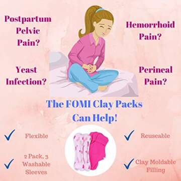 FOMI Hemorrhoid and Perineal Clay Ice Packs | 2 Reusable Packs, 3 Washable Sleeves | Pregnancy and P...