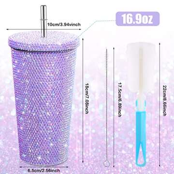 Mimorou Studded Bling Diamond Tumbler Glitter Water Bottle with Lid Stainless Steel Vacuum Thermal S...