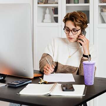 Mimorou Studded Bling Diamond Tumbler Glitter Water Bottle with Lid Stainless Steel Vacuum Thermal Straw Rhinestone Tumbler with 1 Pcs Cup Brush 6 Pcs Straw Brushes for Women(16.9 oz,Light Purple)