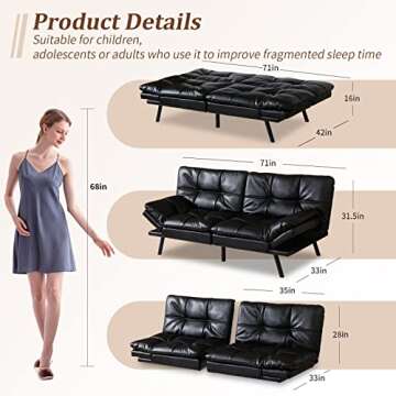 Futon Sofa Bed,Opoiar Lounge Memory Foam Sleeper Couch for Living Room,Convertible Modern Loveseat f...
