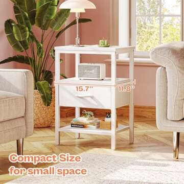 SUPERJARE Nightstand with Charging Station and Adjustable Drawer