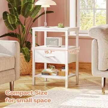 SUPERJARE Nightstand with Charging Station and Adjustable Drawer