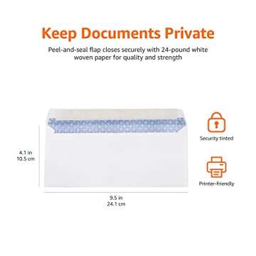 Amazon Basics #10 Security-Tinted Self-Seal Business Letter Envelopes, Peel & Seal Closure - 500-Pack, White