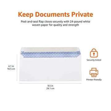 Amazon Basics #10 Security-Tinted Self-Seal Business Letter Envelopes, Peel & Seal Closure - 500-Pack, White