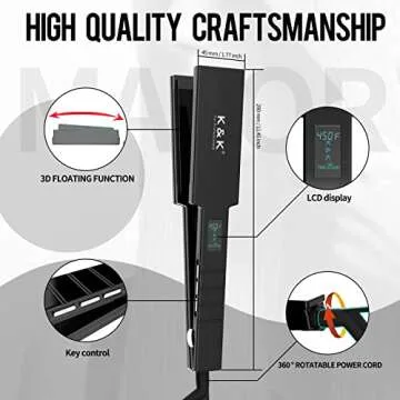 Professional Wide Titanium K&K Flat Iron 1.75 Inch Hair Straightener for Straight and Curly Hair (1 3/4 Inch)