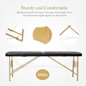 Uenjoy Massage Bed 72'' Professional Folding Massage Table 2 Fold, Basic & Portable, Black