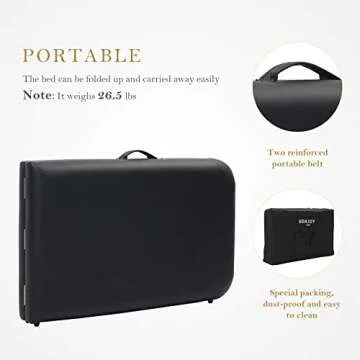 Uenjoy Massage Bed 72'' Professional Folding Massage Table 2 Fold, Basic & Portable, Black
