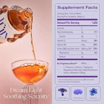 Kin Euphorics Dream Light Non-Alcoholic Soothing Serenity | Adaptogens & Botanicals for Restful Sleep | Reishi Mushroom, L-Theanine, Melatonin | Earthy Oak, Smoky Clove, Spicy Cinnamon | 16.9 fl oz