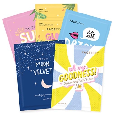 FACETORY K Beauty Face Mask Skin Care - CLASSIC 5 COLLECTION Sheet Mask Set | Natural Premium Korean Face Mask For All Skin Types - No Sulfates No Parabens (5 pc)