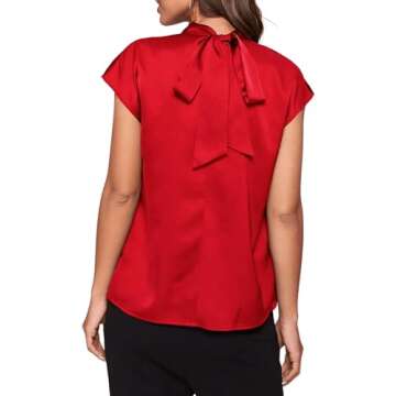 Chic SOLY HUX Women's Mock Neck Satin Blouse - Red Casual Top