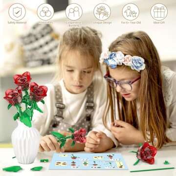 Rose Flowers Bouquet Building Decoration Set Compatible with Lego Flowers, Artificial Flowers for Home Décor, Roses Botanical Collection Women Mens Gifts Ideas for Christmas Stocking Stuffers (120Pcs)