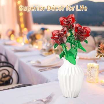 Rose Flowers Bouquet Building Decoration Set Compatible with Lego Flowers, Artificial Flowers for Home Décor, Roses Botanical Collection Women Mens Gifts Ideas for Christmas Stocking Stuffers (120Pcs)