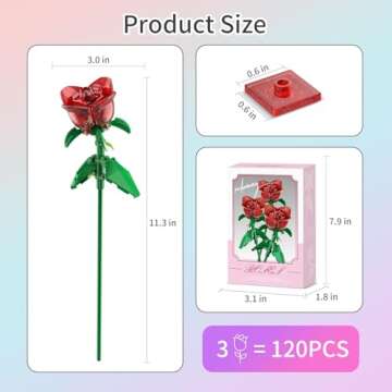 Rose Flowers Bouquet Building Decoration Set Compatible with Lego Flowers, Artificial Flowers for Home Décor, Roses Botanical Collection Women Mens Gifts Ideas for Christmas Stocking Stuffers (120Pcs)