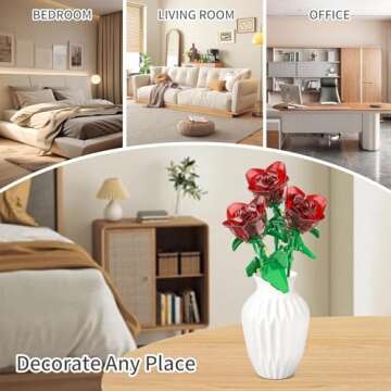 Rose Flowers Bouquet Building Decoration Set Compatible with Lego Flowers, Artificial Flowers for Home Décor, Roses Botanical Collection Women Mens Gifts Ideas for Christmas Stocking Stuffers (120Pcs)