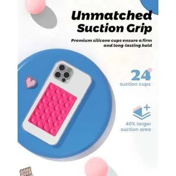 amBand Magnetic Suction Phone Mount for MagSafe Case, Silicone Sticky Grip Secure Holder for iPhone, Hands-Free Taking Photo/Recording Video/Live Streaming for Instagram Influencer/Creator, Hot Pink