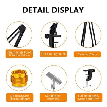 Adjustable SM7B & MV7 Boom Arm - Heavy Duty Mic Stand