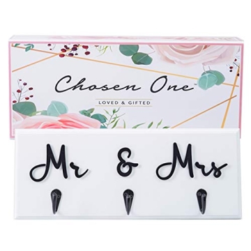 Chosen One Loved & Gifted Key Holder - 14x5.5 Mr & Mrs Wall-Mounted Key Organizer - Perfect Wedding,...