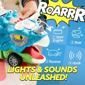 JOYIN 13 in 1 Dinosaur Toys for Kids 3-5, Triceraptor Dinosaur Truck with 12 Pull Back Cars, Birthda...