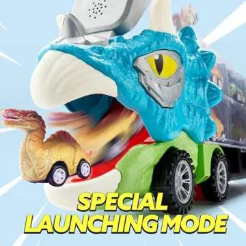 JOYIN 13 in 1 Dinosaur Toys for Kids 3-5, Triceraptor Dinosaur Truck with 12 Pull Back Cars, Birthday Gifts Toys for 3 4 5+ Year Old Boy, Transport Carrier Truck for Toddlers 3-4 Years
